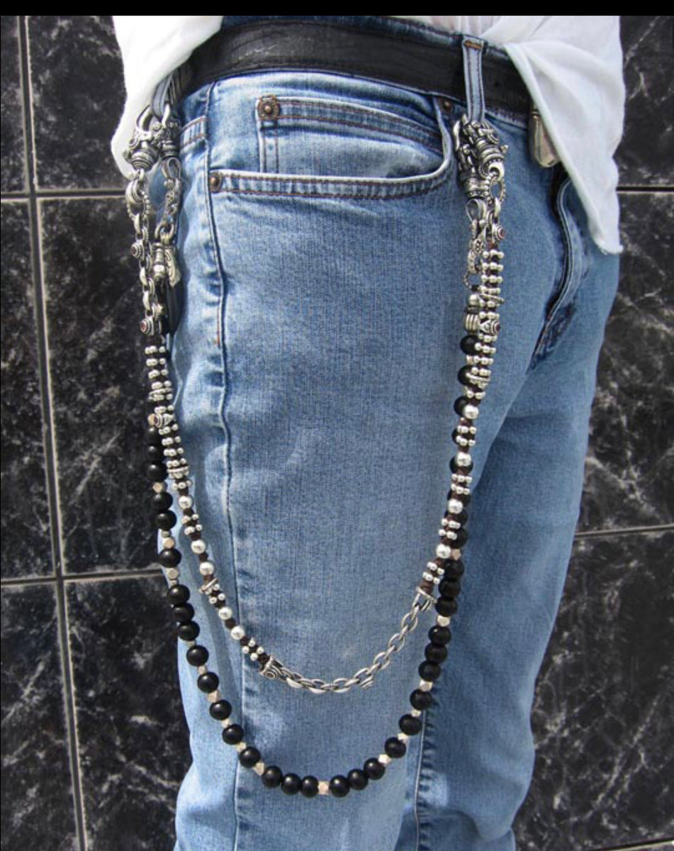 Ebony Beaded & Mega Metal Wallet Chains